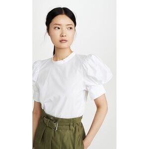 BASSIKE - White Cotton Poplin Puff Sleeve Architectural Blouse